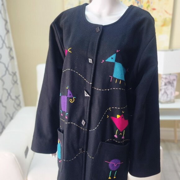 Jackets & Blazers - UNIQUE Vintage Women's Abstract ART Black Jacket | Size 2XL